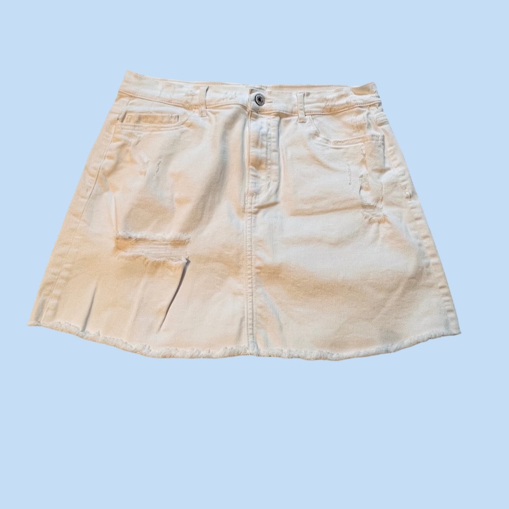 Sneak Peek Denim Mini Skirt Womens Size Medium White‎ Distressed Raw Hem